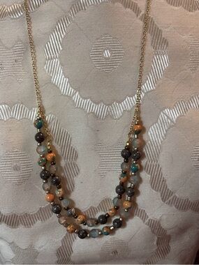 Gold Multi-Strand Stone and Glass Beaded Necklace